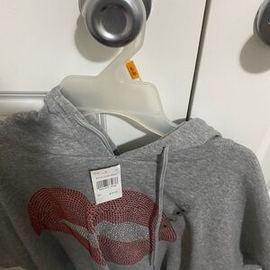 Gray Hoodie with Red and Silver Design